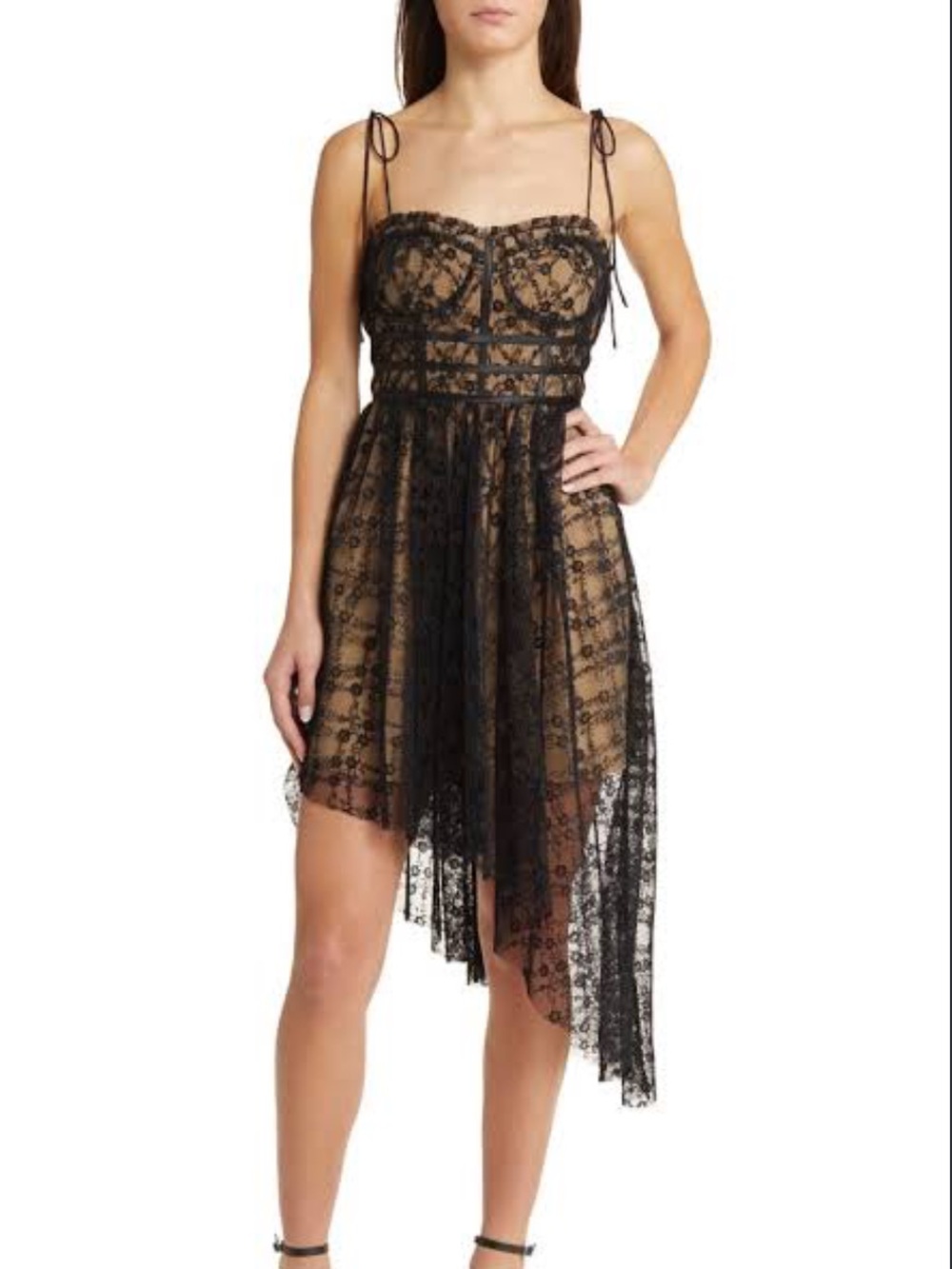 Steve Madden| Dali Floral Lace Asymmetric Hem Dress Size Large